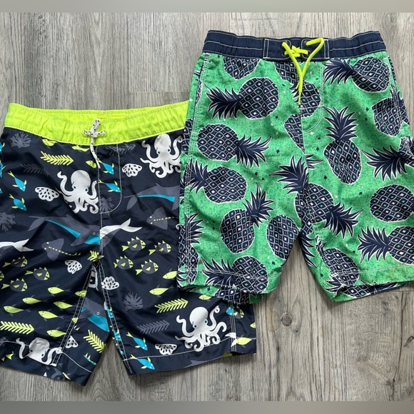 GAP Kids Boys  Neon Green and Navy Surf Shorts Sz 10 - Picture 1 of 12